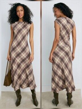 Argent Minimal Bias Dress Silk Crew Neck Sleeveless Size S